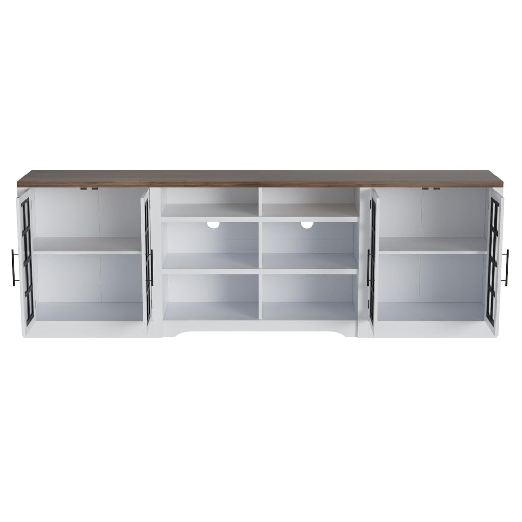 White Black TV Stand with 2 Cabinets and 3-Tier Shelves V90472