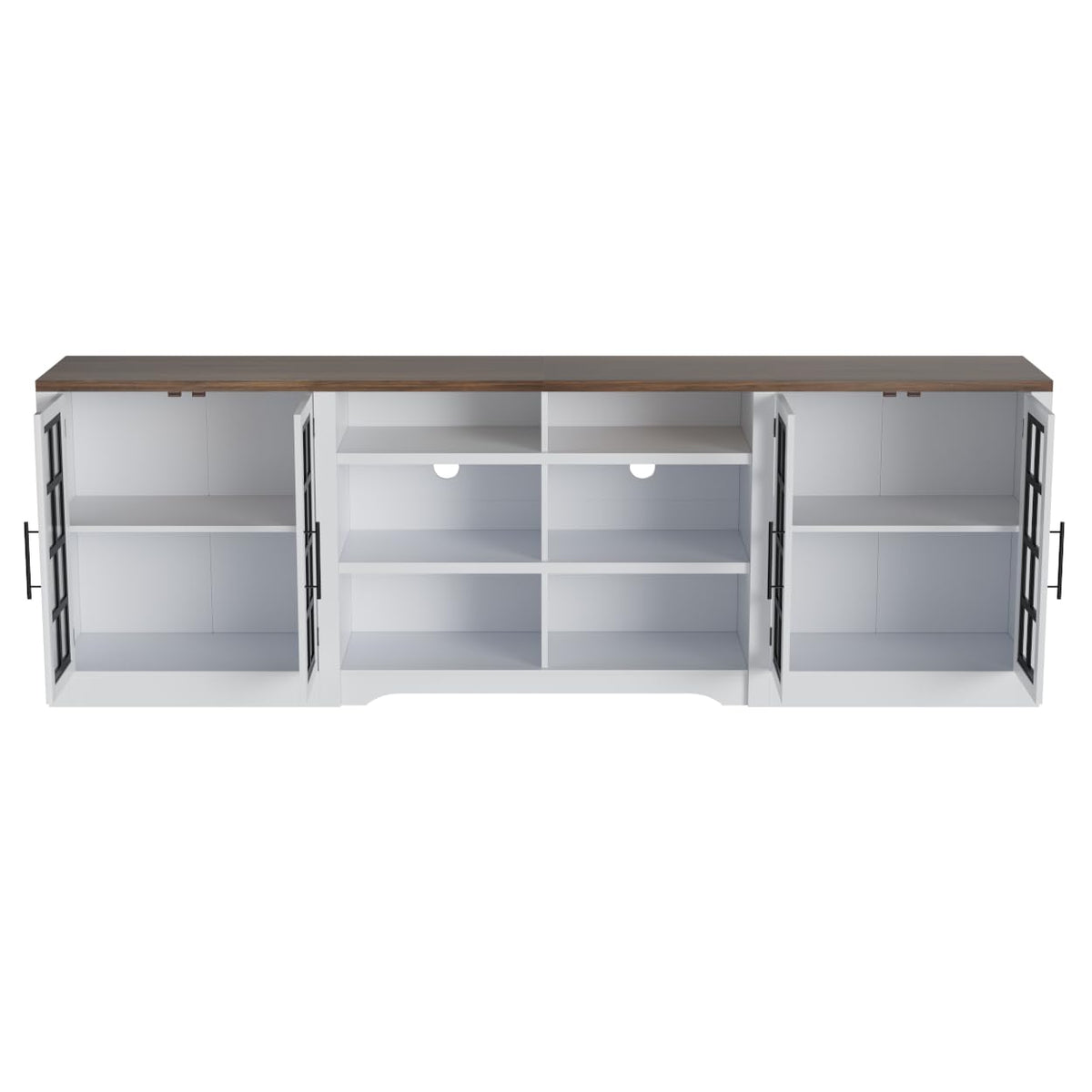 White Black TV Stand with 2 Cabinets and 3-Tier Shelves V90472