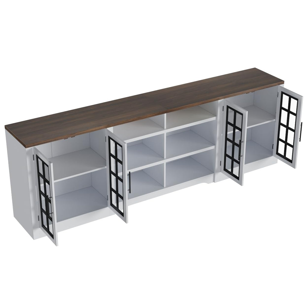 White Black TV Stand with 2 Cabinets and 3-Tier Shelves V90472