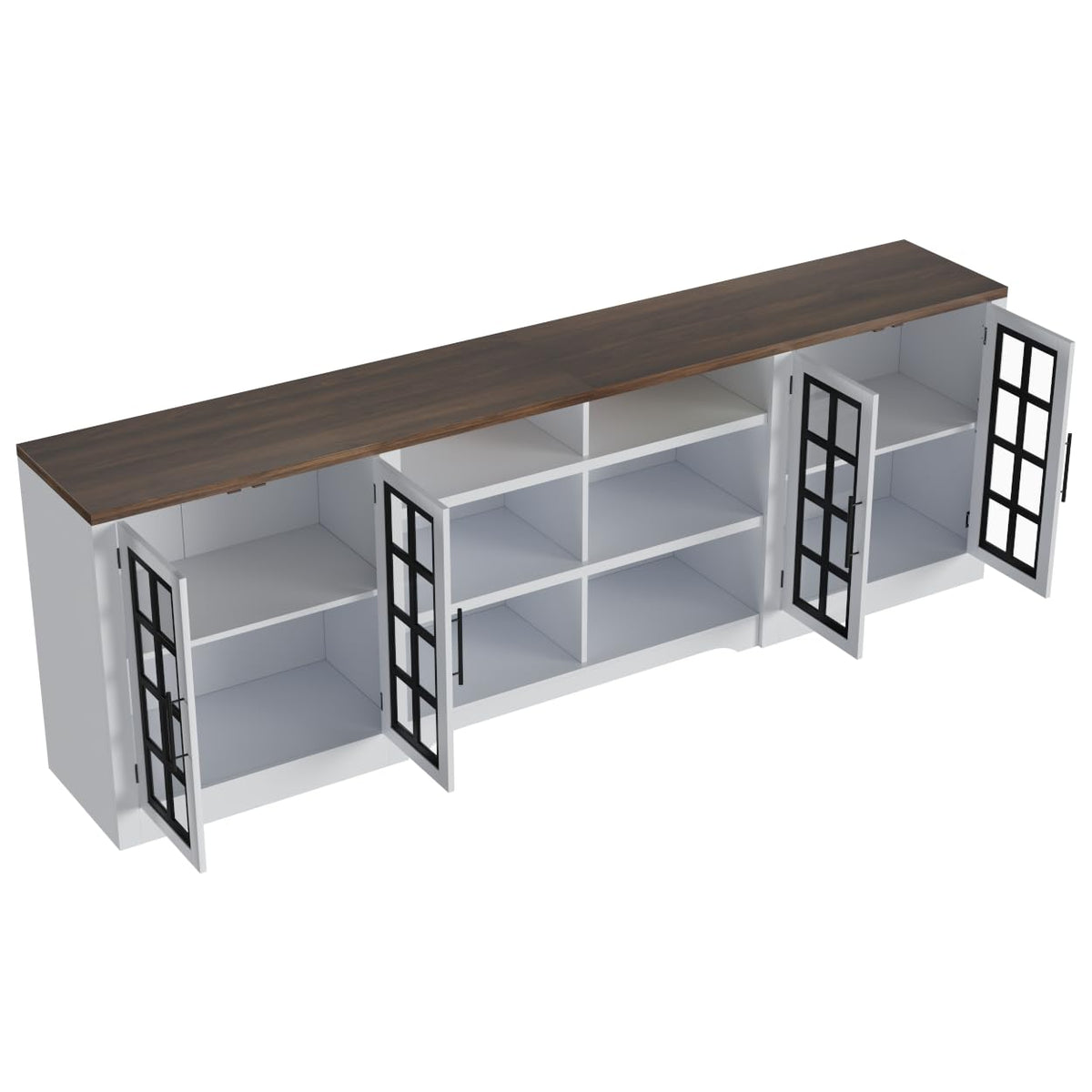 White Black TV Stand with 2 Cabinets and 3-Tier Shelves V90472