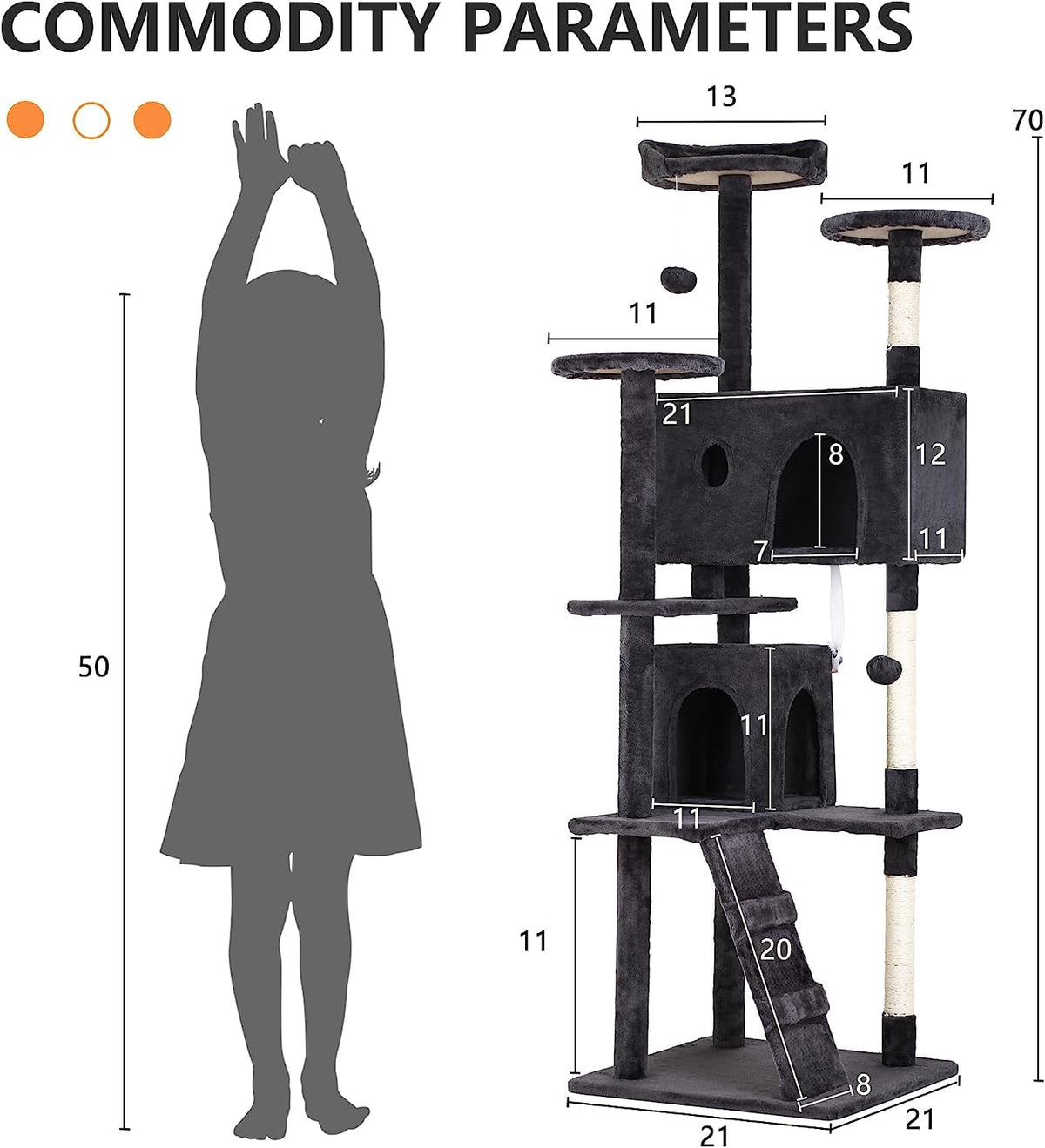 Dark Gray Cat Tree Tower with Scratching Posts U107