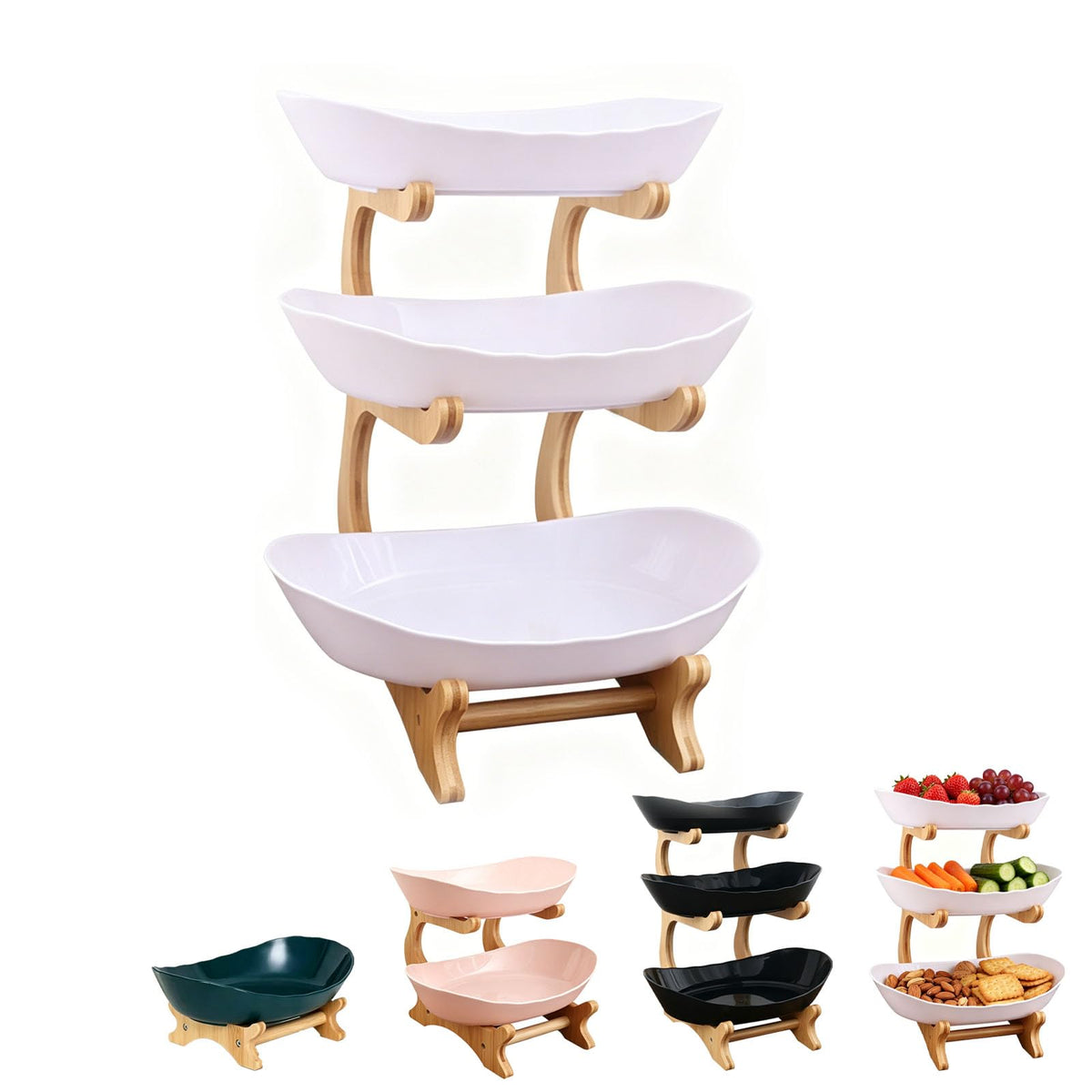 3 Tier Oval Fruit Basket with Bamboo Stand K958