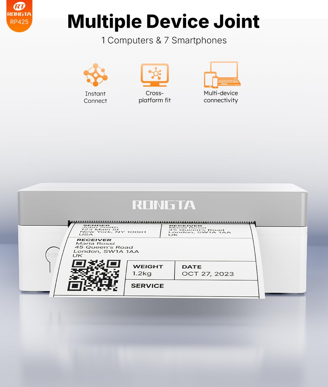 White Bluetooth 4x6 Thermal Label Printer S646655