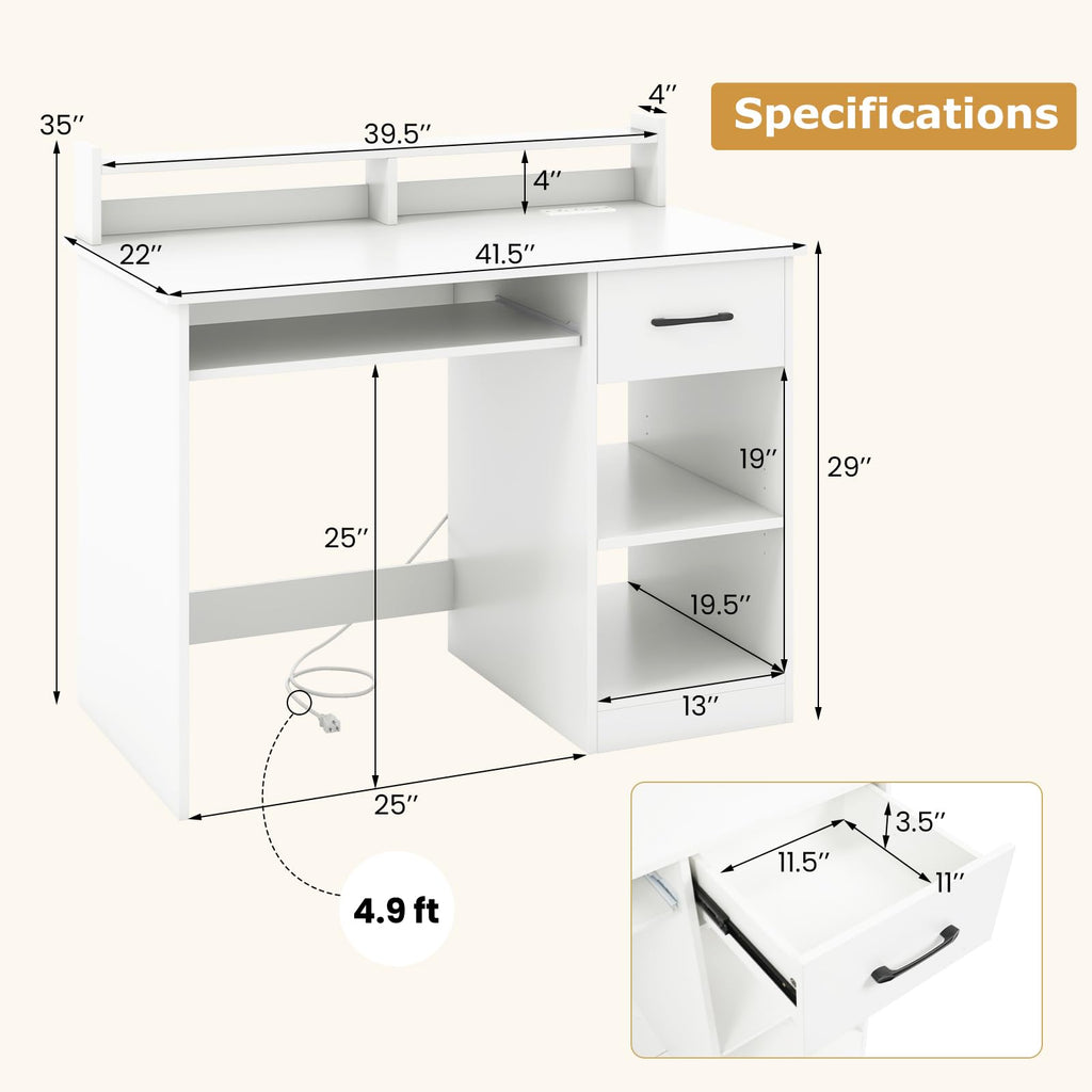 White Desk with Drawer and Keyboard Tray L9244