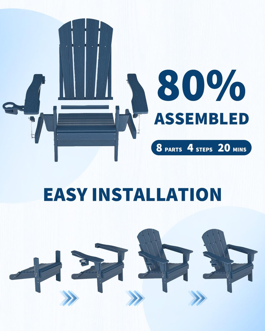 HDPE Folding Adirondack Chair Set of 2 with Side Table, Navy Blue W578500