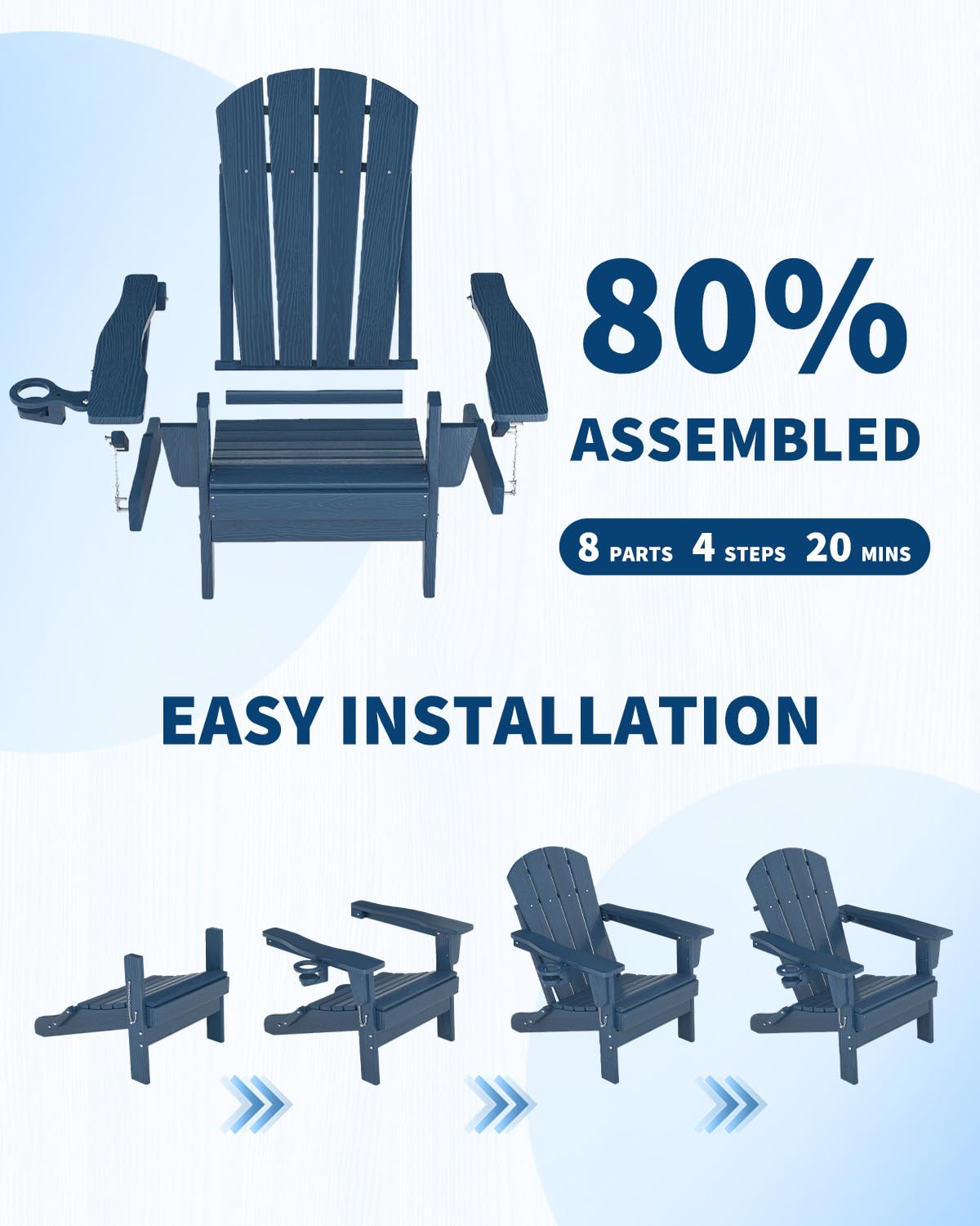 HDPE Folding Adirondack Chair Set of 2 with Side Table, Navy Blue W578500