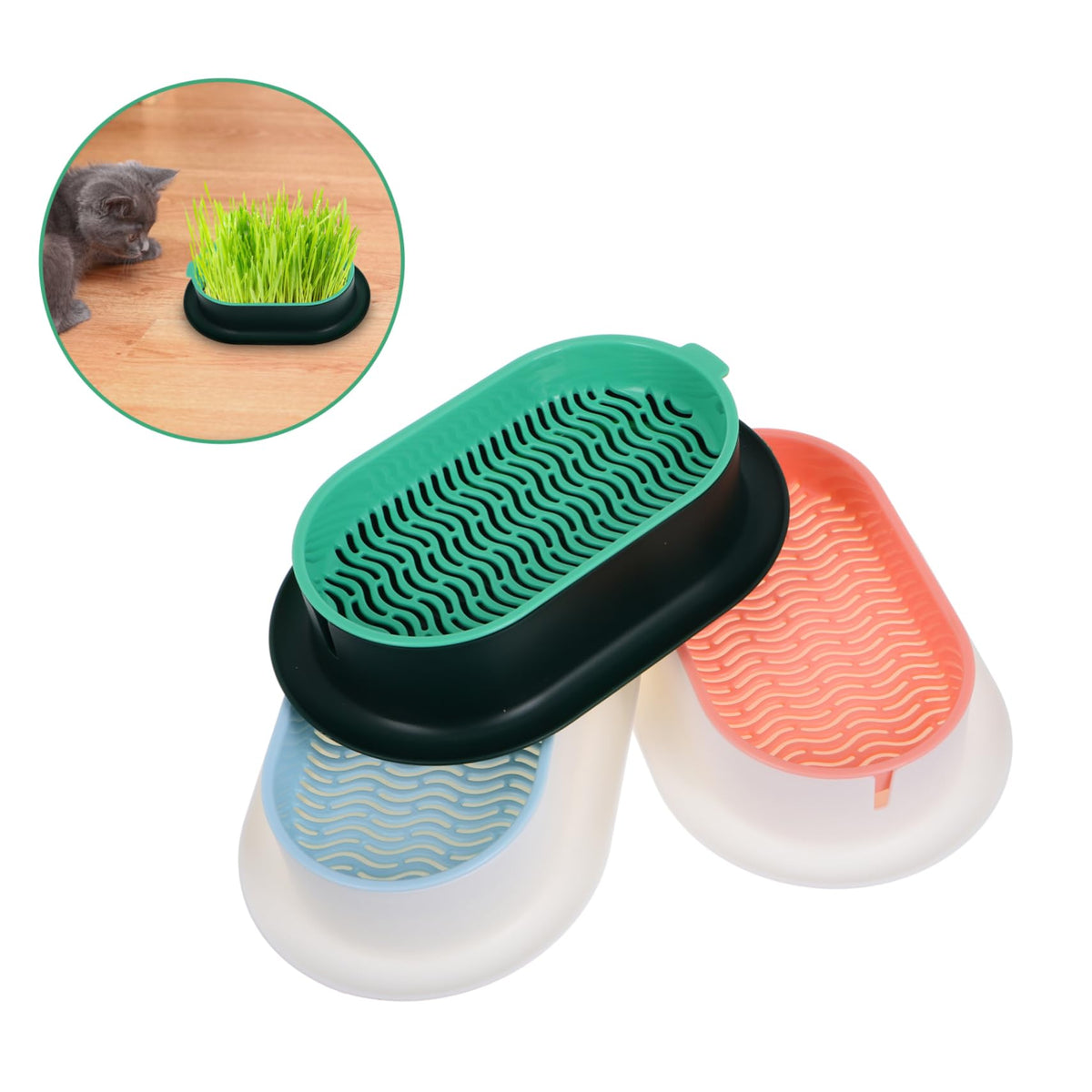 3 Pack Plastic Cat Grass Planter Boxes F32663
