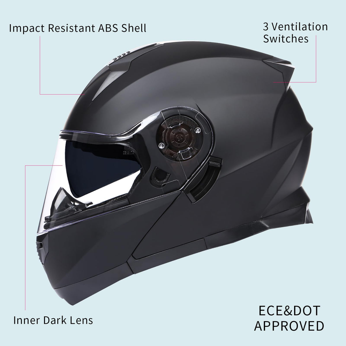 Modular Motorcycle Helmet Flip Up Anti-Fog Lens L6617