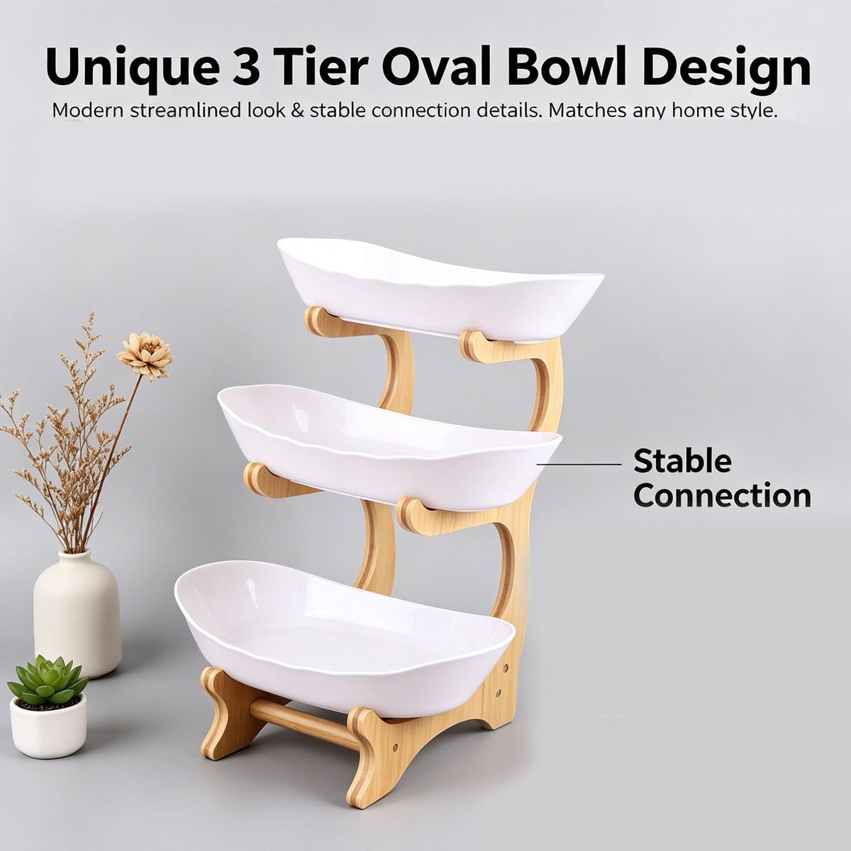 3 Tier Oval Fruit Basket with Bamboo Stand K958
