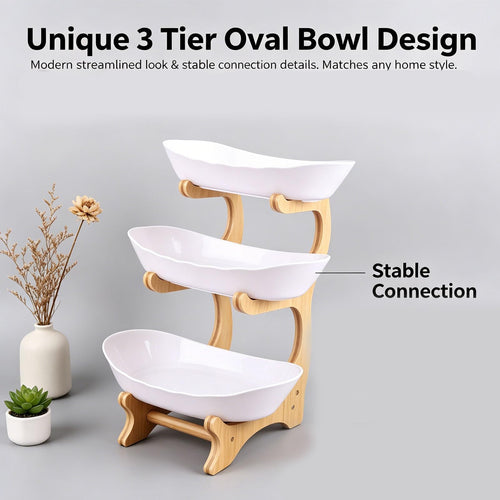3 Tier Oval Fruit Basket with Bamboo Stand K958