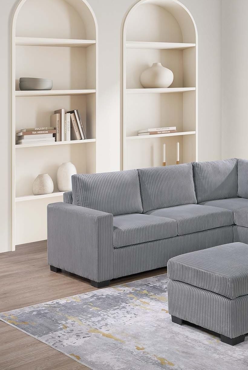Light Gray Corduroy Upholstered Sectional Sofa Set F6440