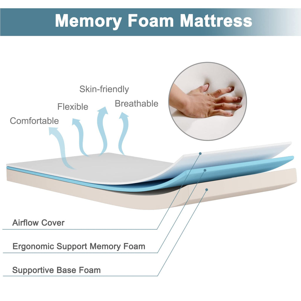 Folding Bed with 4 Inch Memory Foam Mattress Metal Frame V9997
