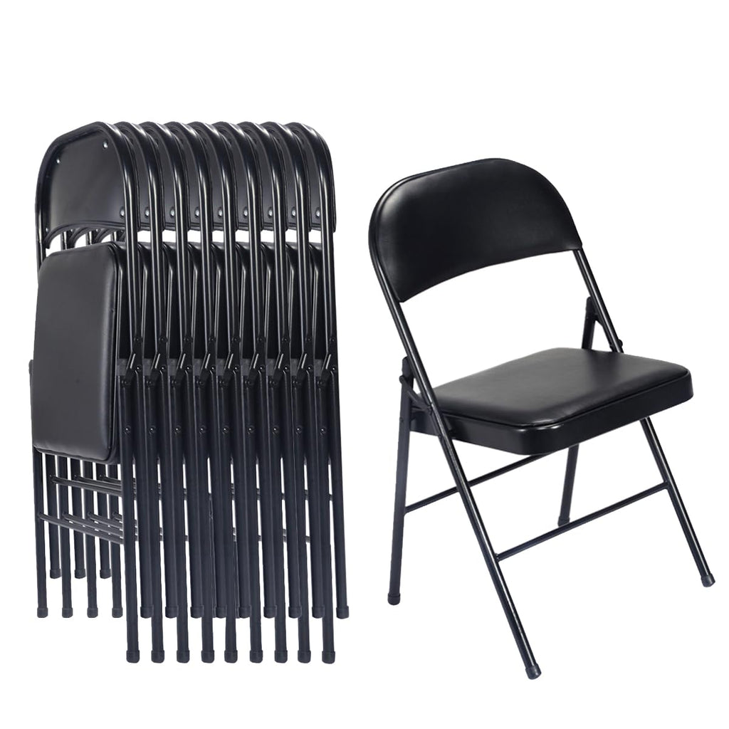 Black Folding Chairs with Padded Seats, 10 Pack C7595