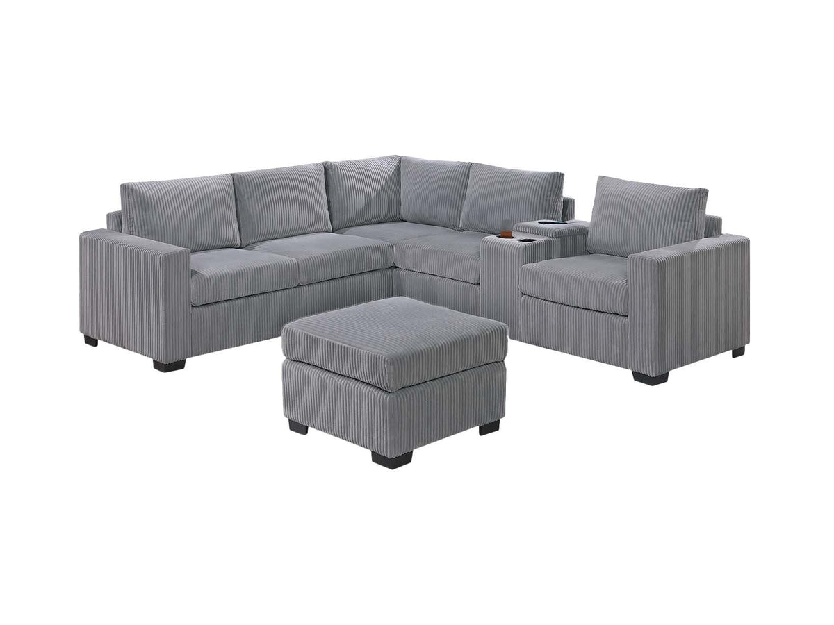 Light Gray Corduroy Upholstered Sectional Sofa Set F6440