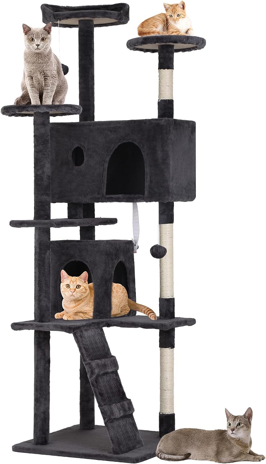 Dark Gray Cat Tree Tower with Scratching Posts U107