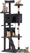 Dark Gray Cat Tree Tower with Scratching Posts U107