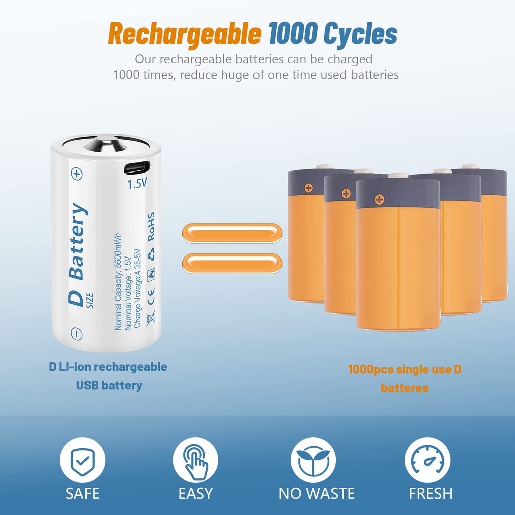 Rechargeable Lithium D Batteries 4 Pack P457