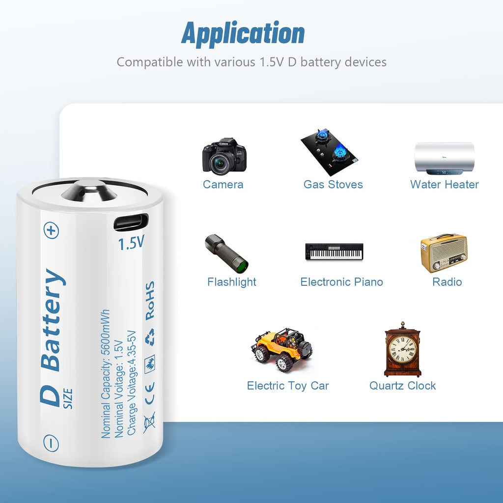 Rechargeable Lithium D Batteries 4 Pack P457