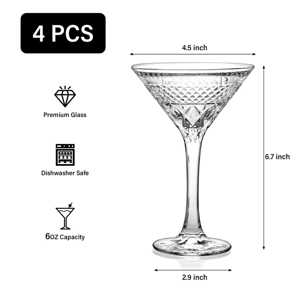Martini Glasses Set of 4, 6oz Crystal Cocktail Glasses K8533