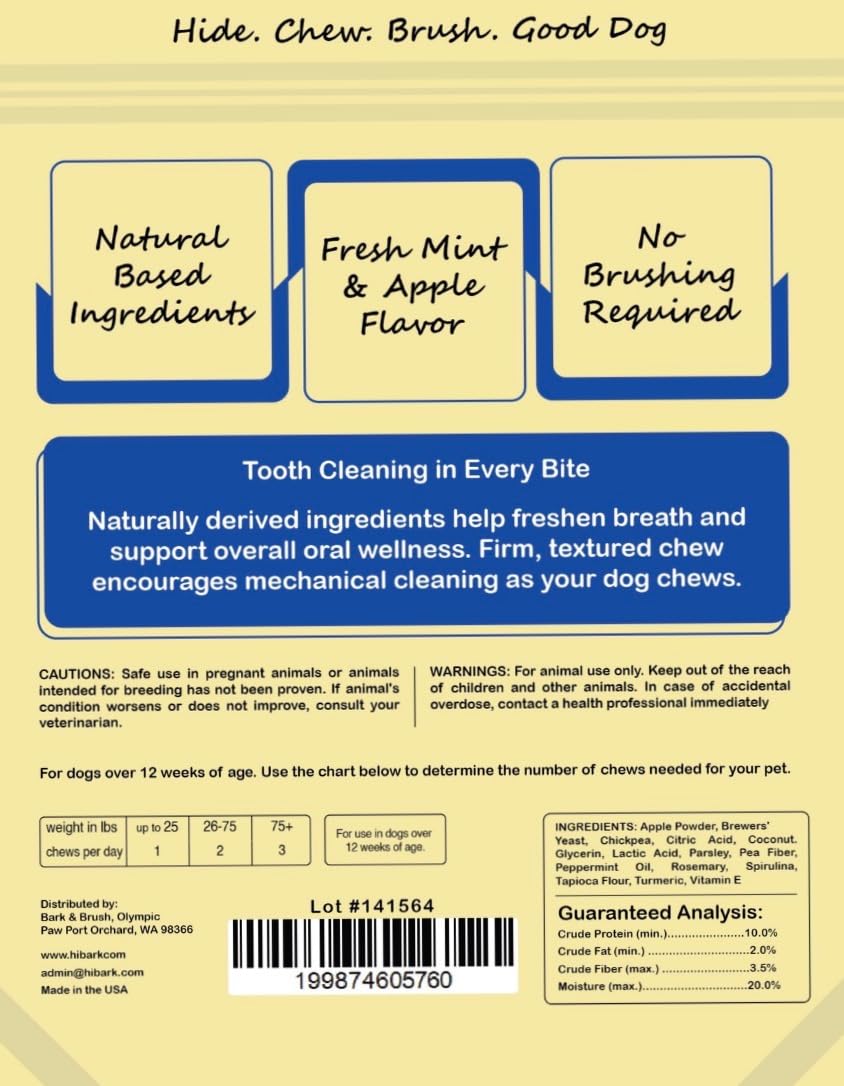 Natural Dental Chews for Dogs, Mint & Apple Flavor, 8 Count W917414