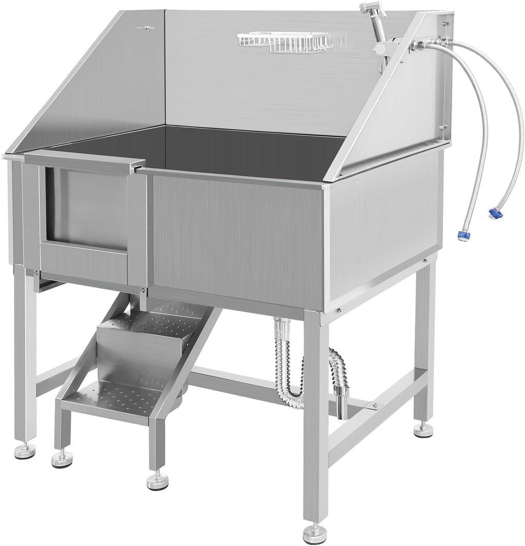 38" Stainless Steel Dog Grooming Tub with Stairs U957943
