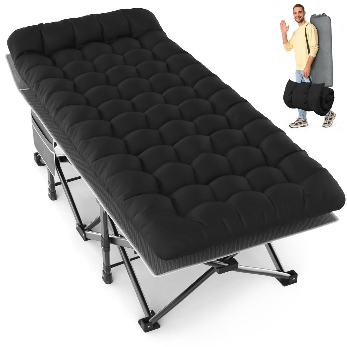 XXL Camping Cot with Mattress, Pillow & Carry Bag L344375