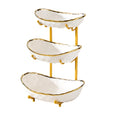 3 Tier Ceramic Fruit Bowl with Gold Metal Stand D9364