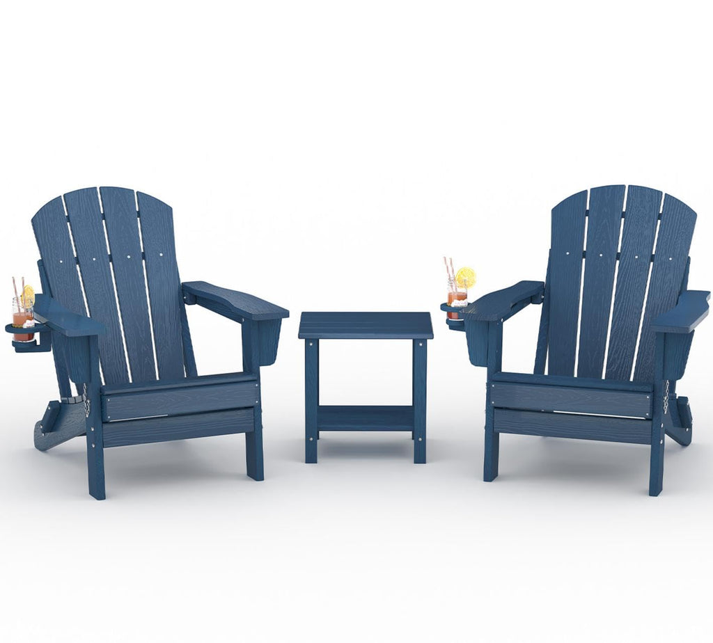HDPE Folding Adirondack Chair Set of 2 with Side Table, Navy Blue W578500