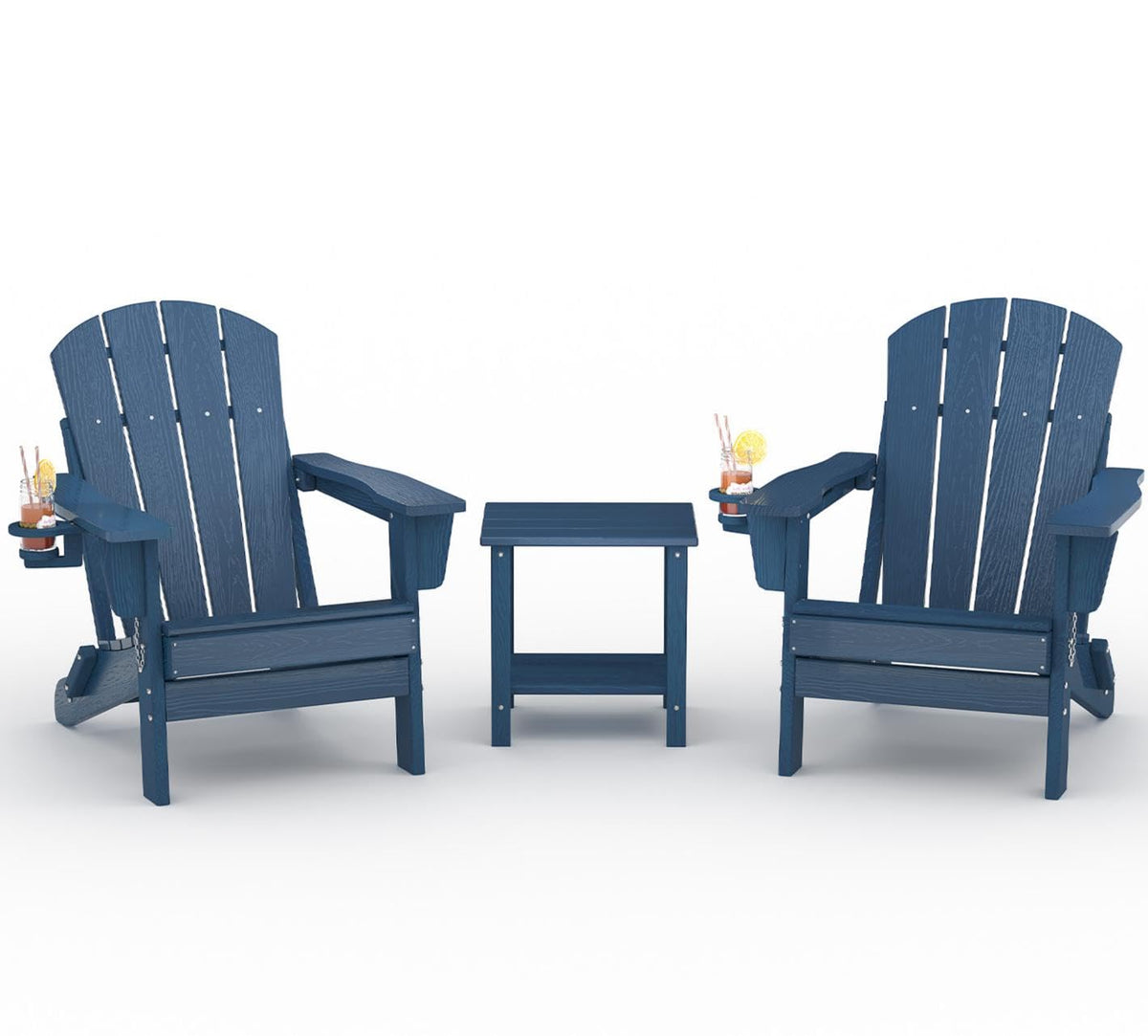 HDPE Folding Adirondack Chair Set of 2 with Side Table, Navy Blue W578500