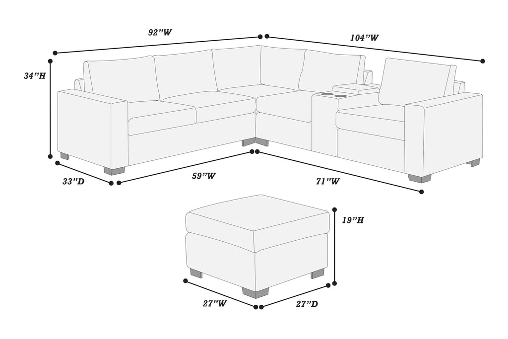 Light Gray Corduroy Upholstered Sectional Sofa Set F6440