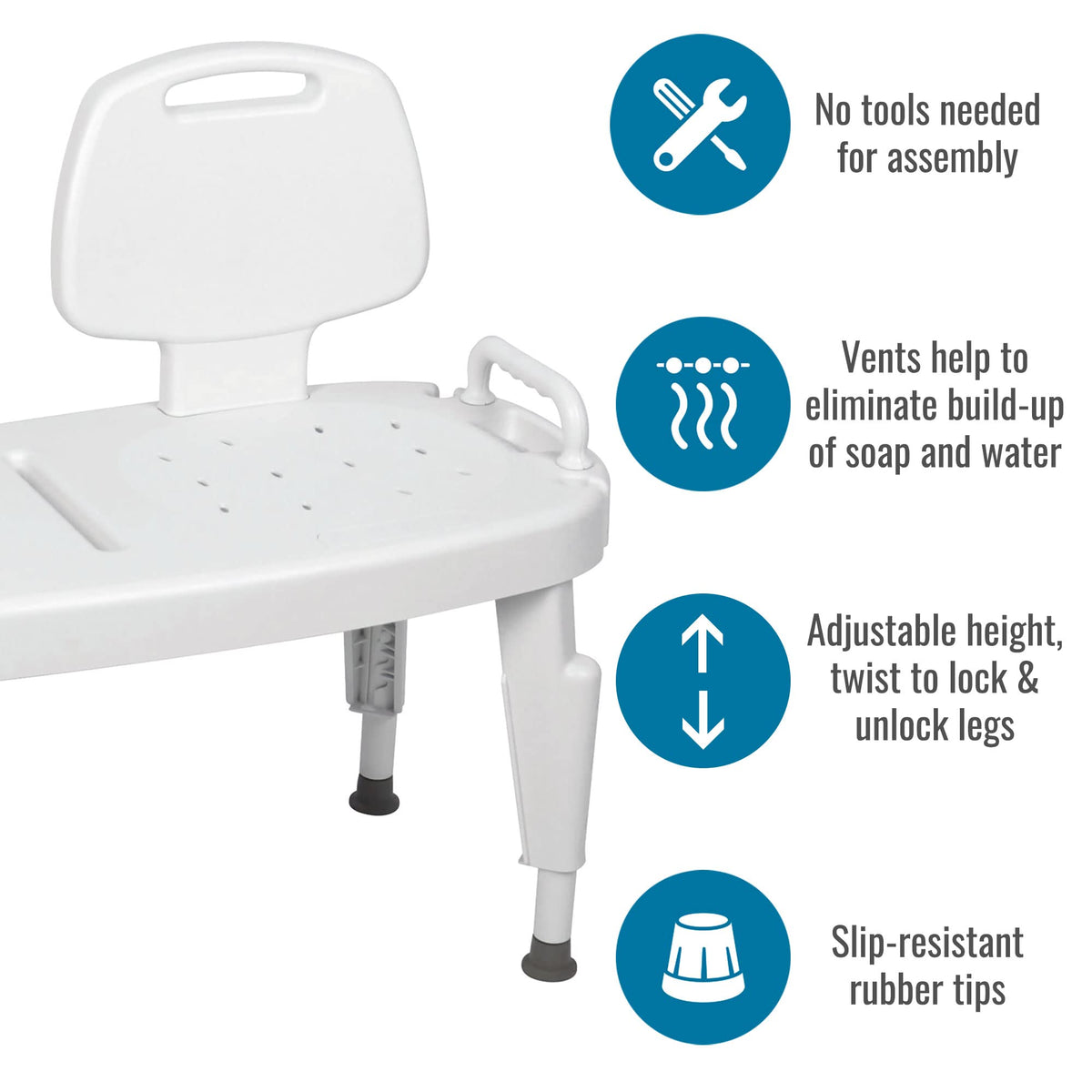 Universal Transfer Bench for Bathtubs & Showers, 350lb Weight Capacity, Adjustable Legs H9652