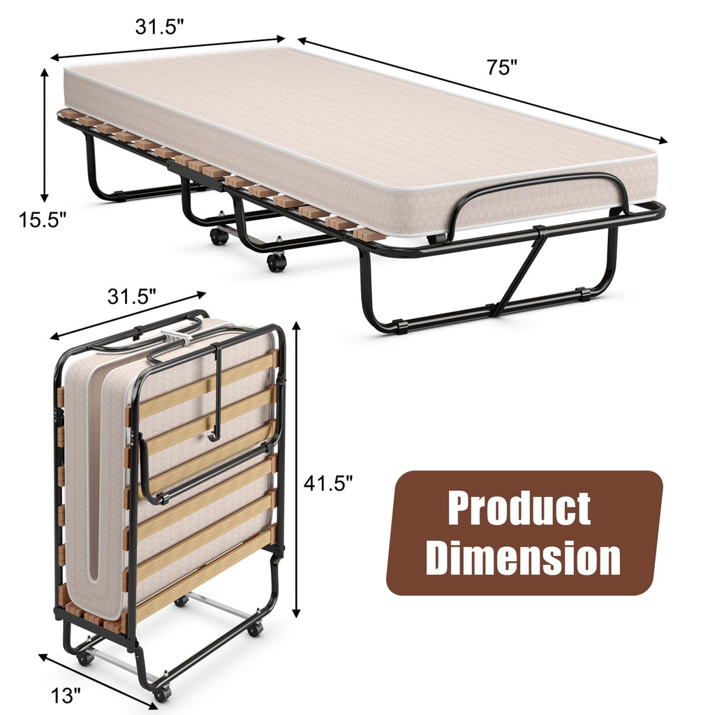 Folding Bed with 4 Inch Memory Foam Mattress Metal Frame V9997