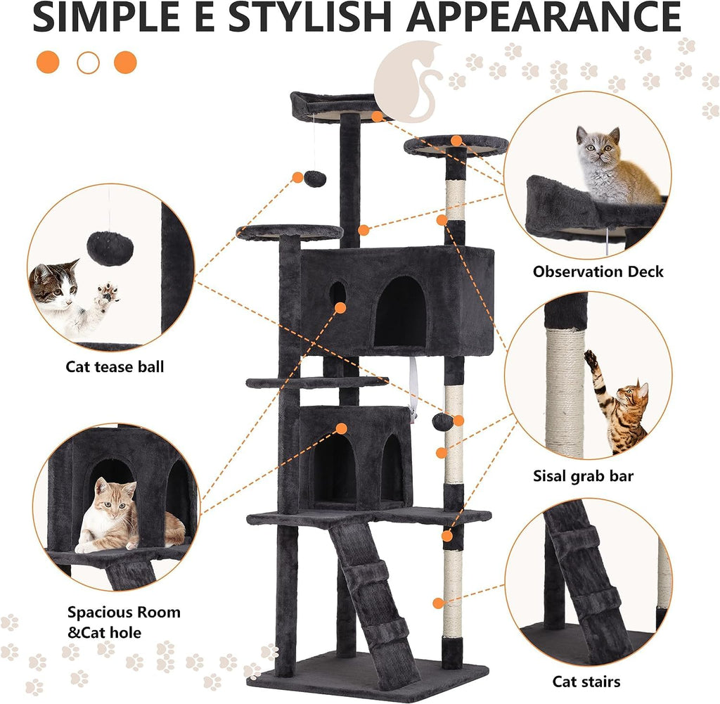 Dark Gray Cat Tree Tower with Scratching Posts U107