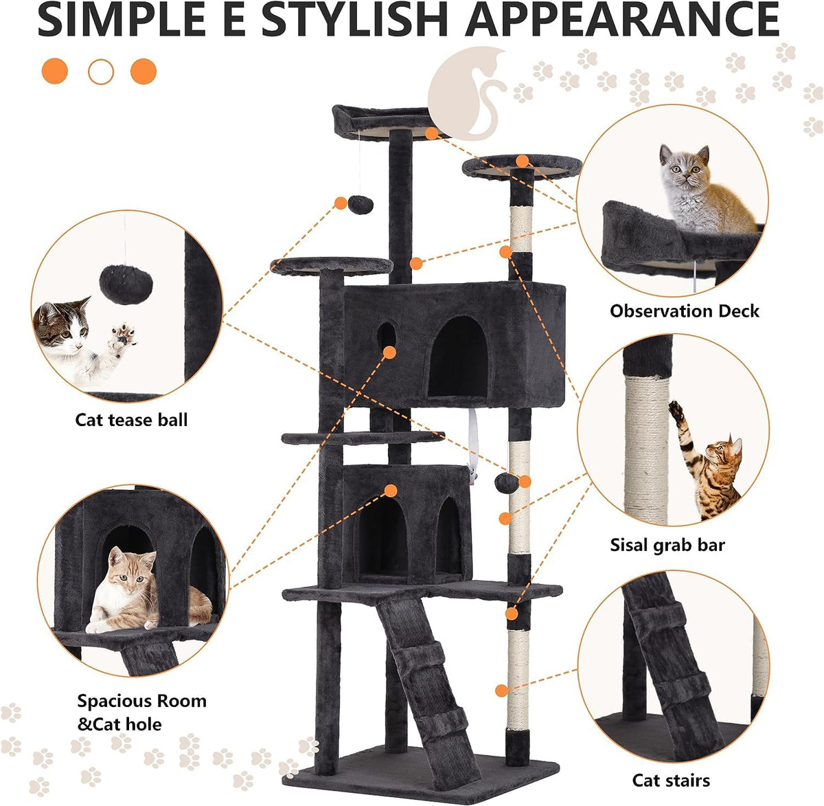 Dark Gray Cat Tree Tower with Scratching Posts U107