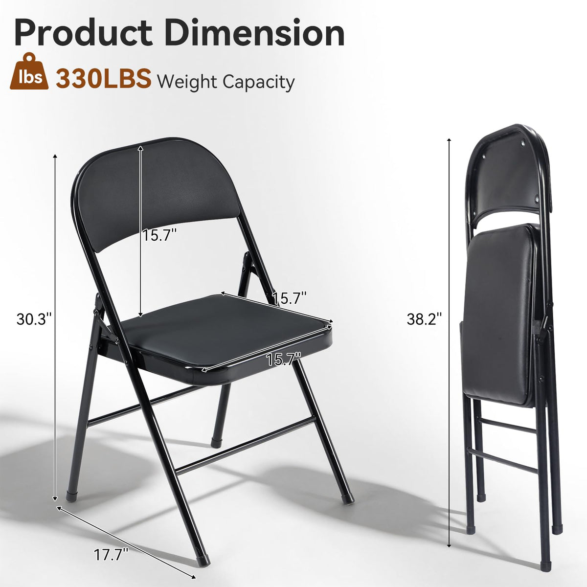 Black Folding Chairs with Padded Seats, 10 Pack C7595