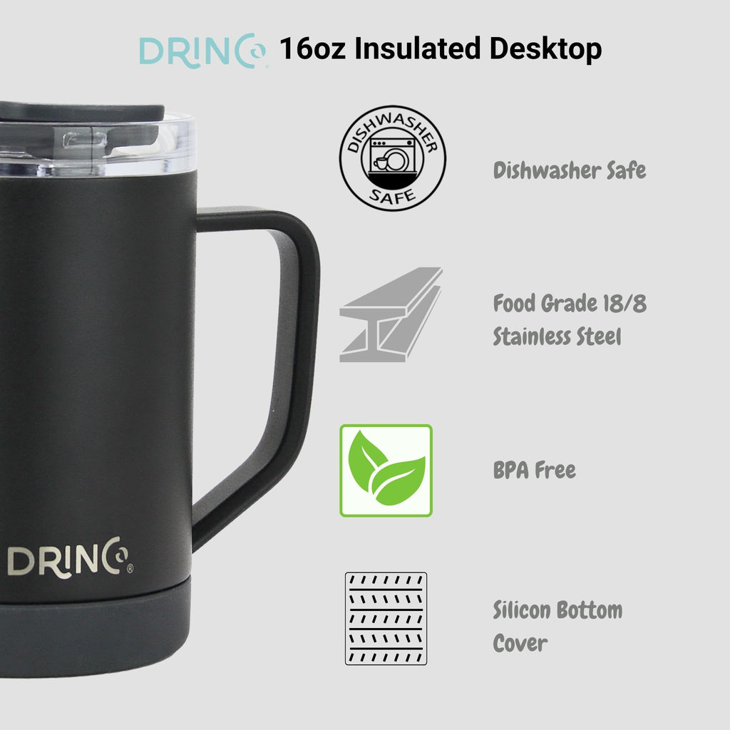 16 oz Black Vacuum Insulated Stainless Steel Travel Mug with Lid B843