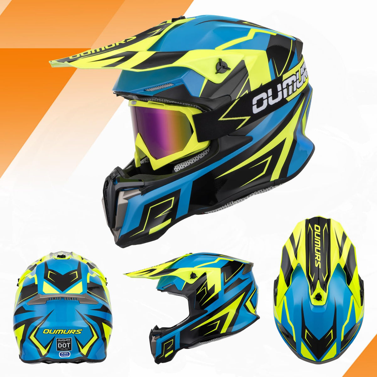 Adult ATV Dirt Bike Helmet with Goggles Gloves & Mask Adjustable Sun Visor O544266