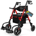 Foldable Rollator Walker with Seat, 2 in 1 Wheelchair Combo, Red U395