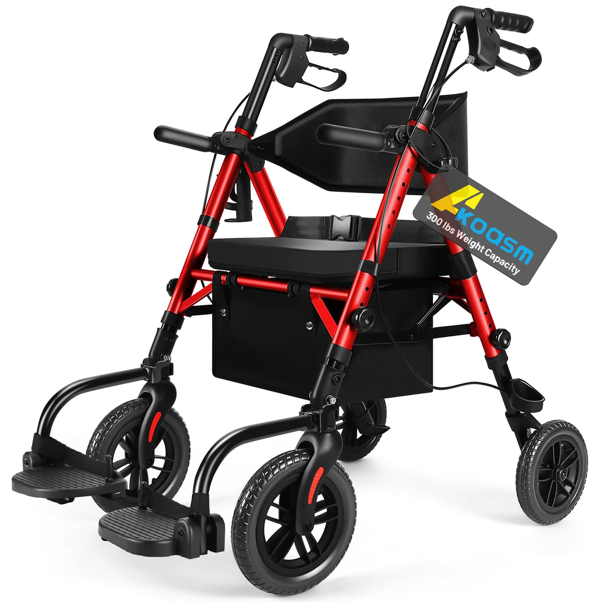Foldable Rollator Walker with Seat, 2 in 1 Wheelchair Combo, Red U395