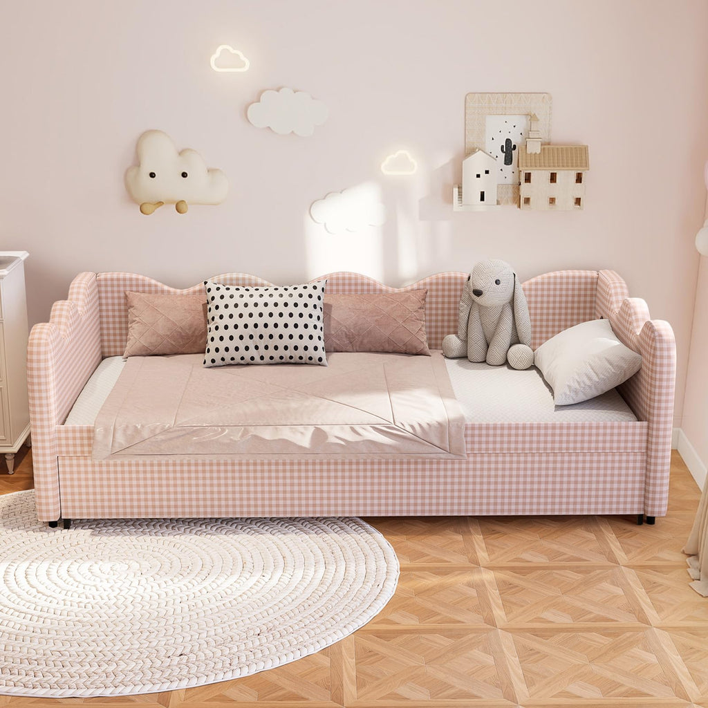 Pink Gingham Twin Size Daybed with Trundle Q940087