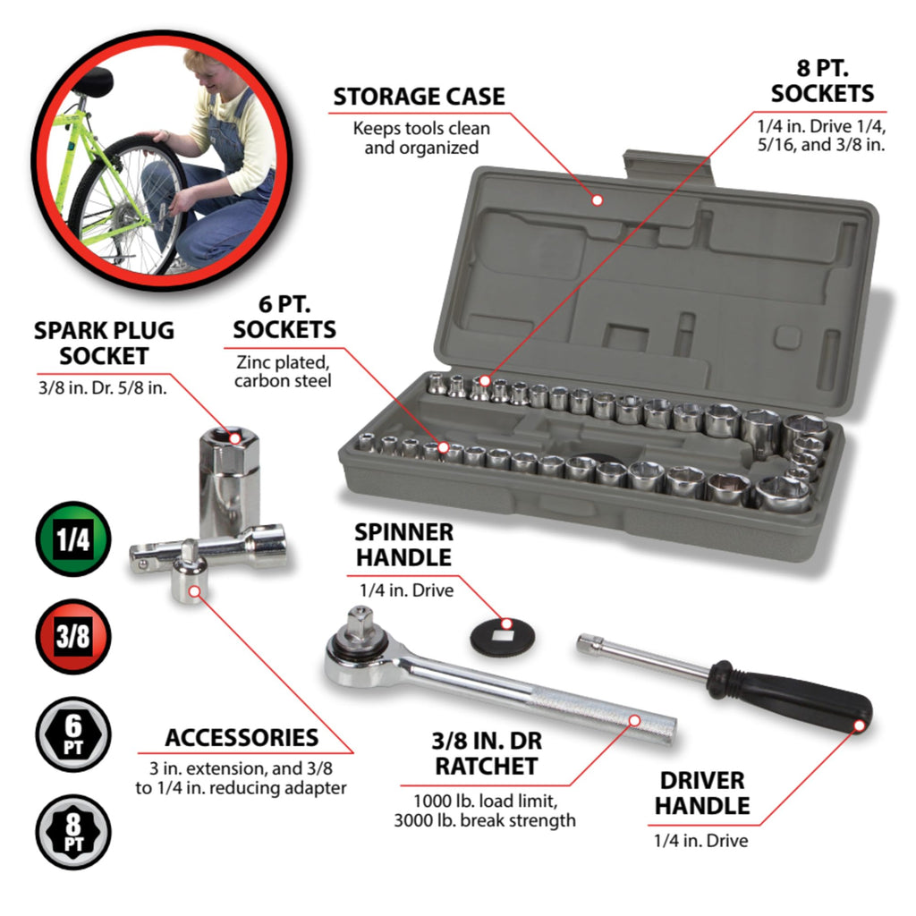 40-Piece SAE and Metric Socket Wrench Set W2083