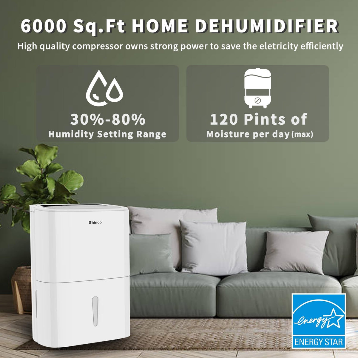 6,000 Sq.Ft Energy Star Dehumidifier with WIFI W987464