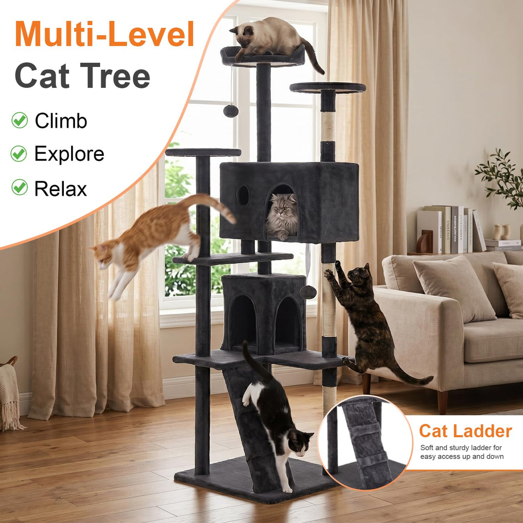 70" Dark Gray Cat Tree Tower N760