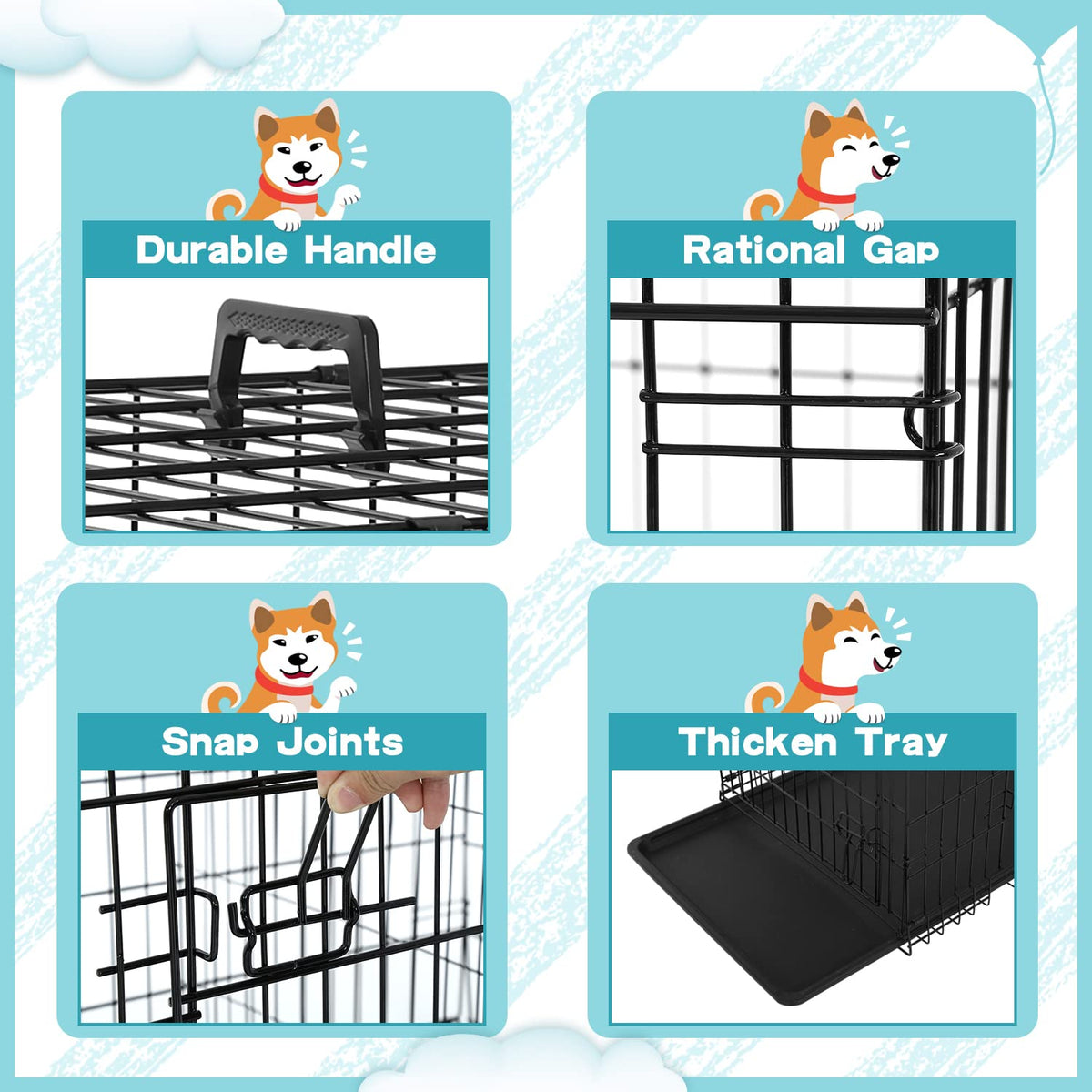 36 Inch Double-Door Metal Dog Crate with Tray and Divider B685304