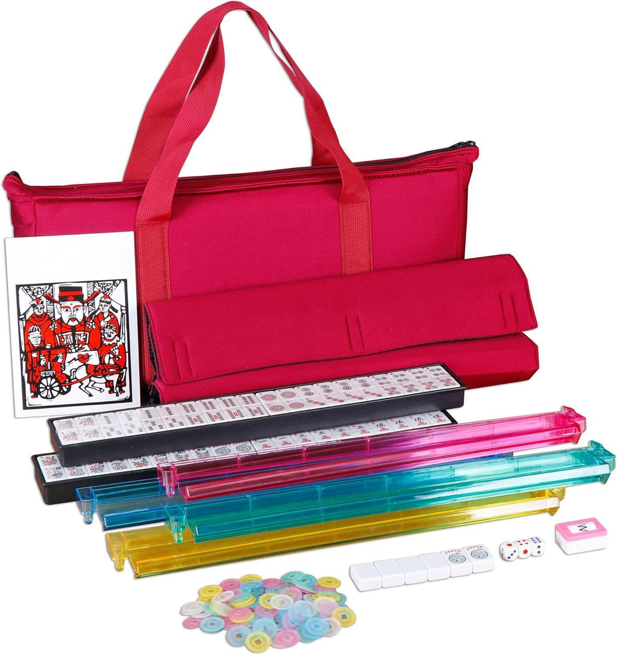 166 Tiles Mahjong Set with Racks Pushers Bag X864