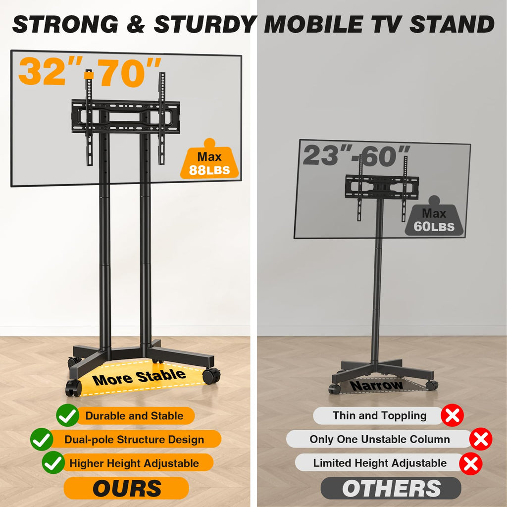 Dual-Pole Rolling TV Stand for 32-75 inch TVs V600
