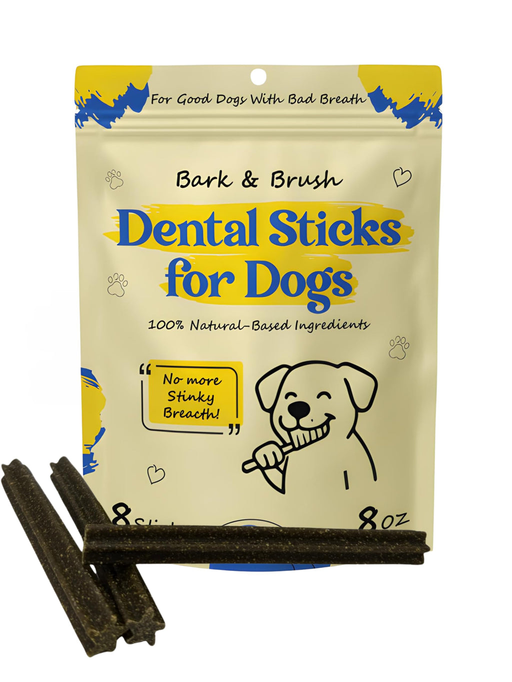 Natural Dental Chews for Dogs, Mint & Apple Flavor, 8 Count W917414