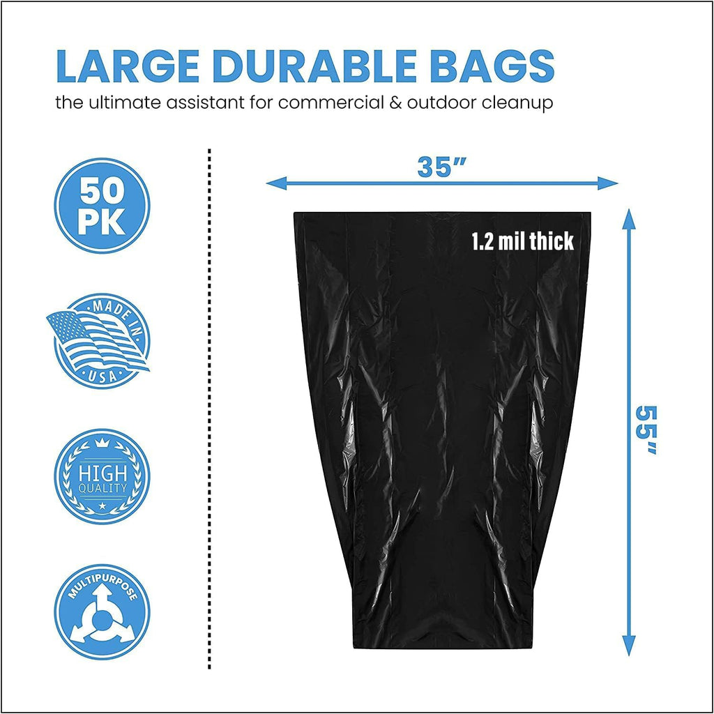 55 Gallon Heavy Duty Trash Bags, 50 Ct, Black, 1.2 Mil E9516