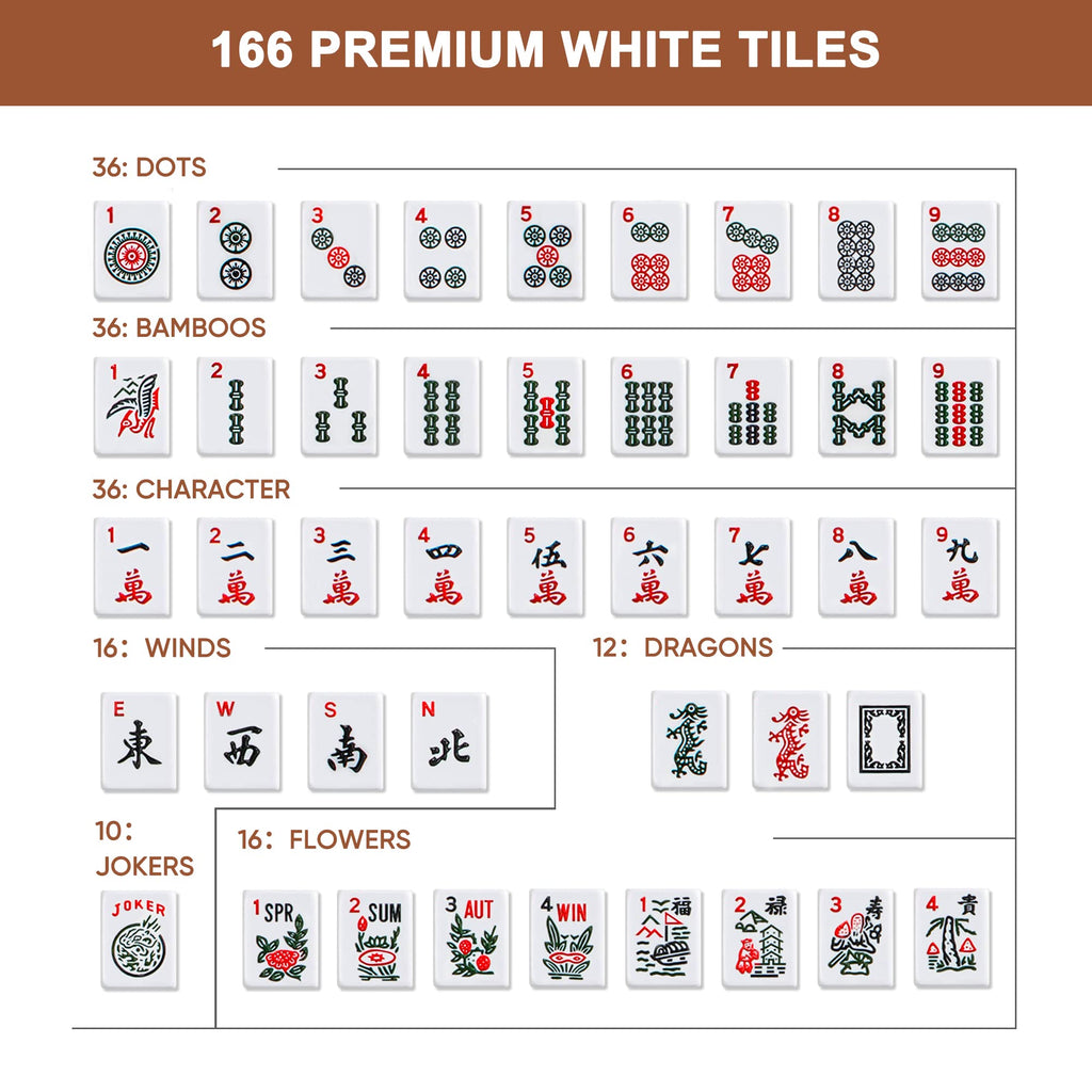 166 Tiles Mahjong Set with Racks Pushers Bag X864