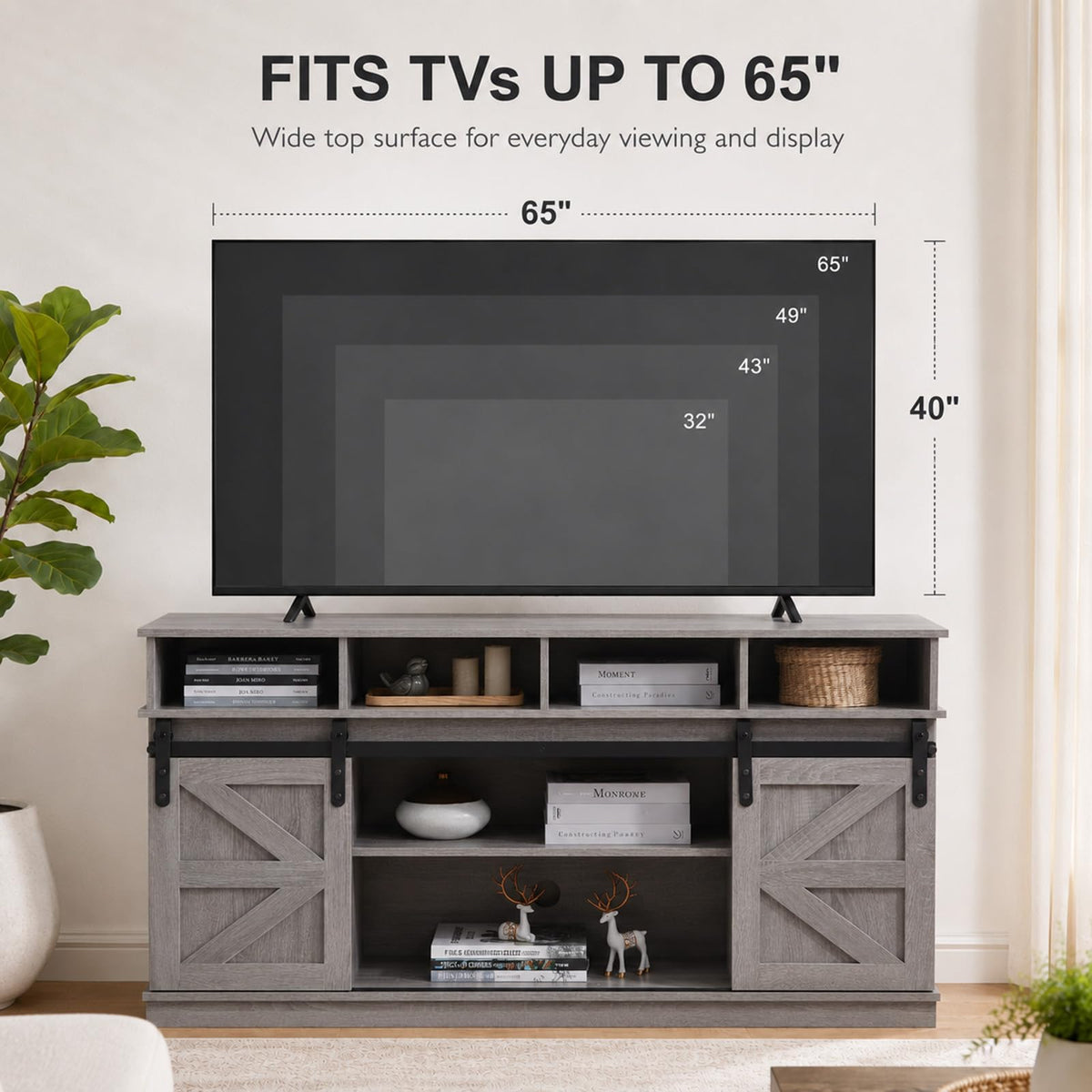Grey TV Stand with Storage for 65 Inch TV K9772